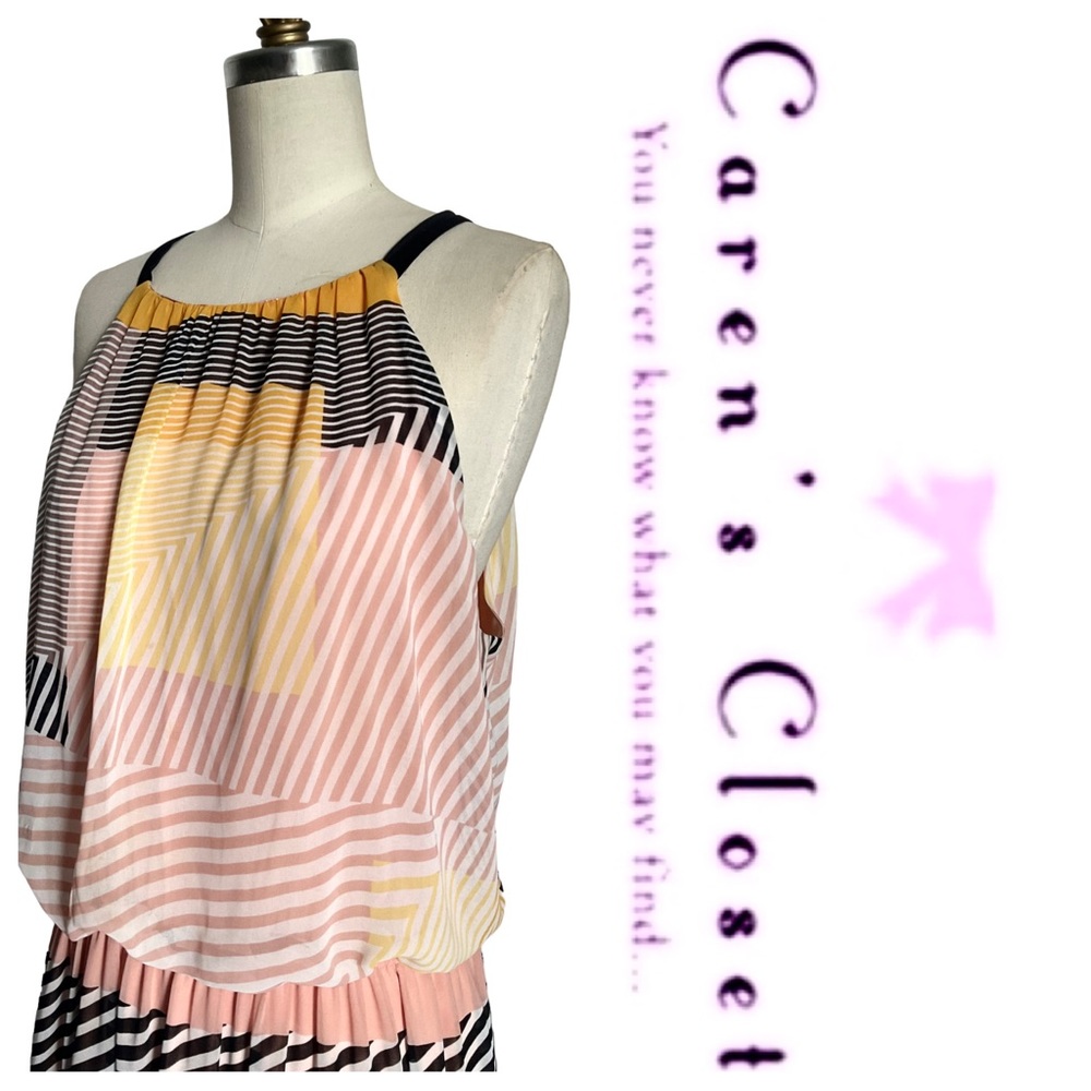 Vince Camuto Multi Colored Striped Chiffon Long Maxi Sundress - Picture 5 of 10